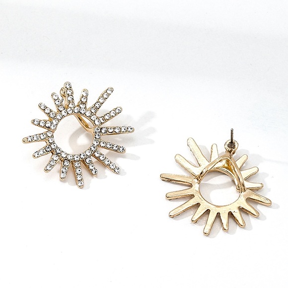 Gold Sunburst CZ w/Jacket Earrings - Picture 5 of 8